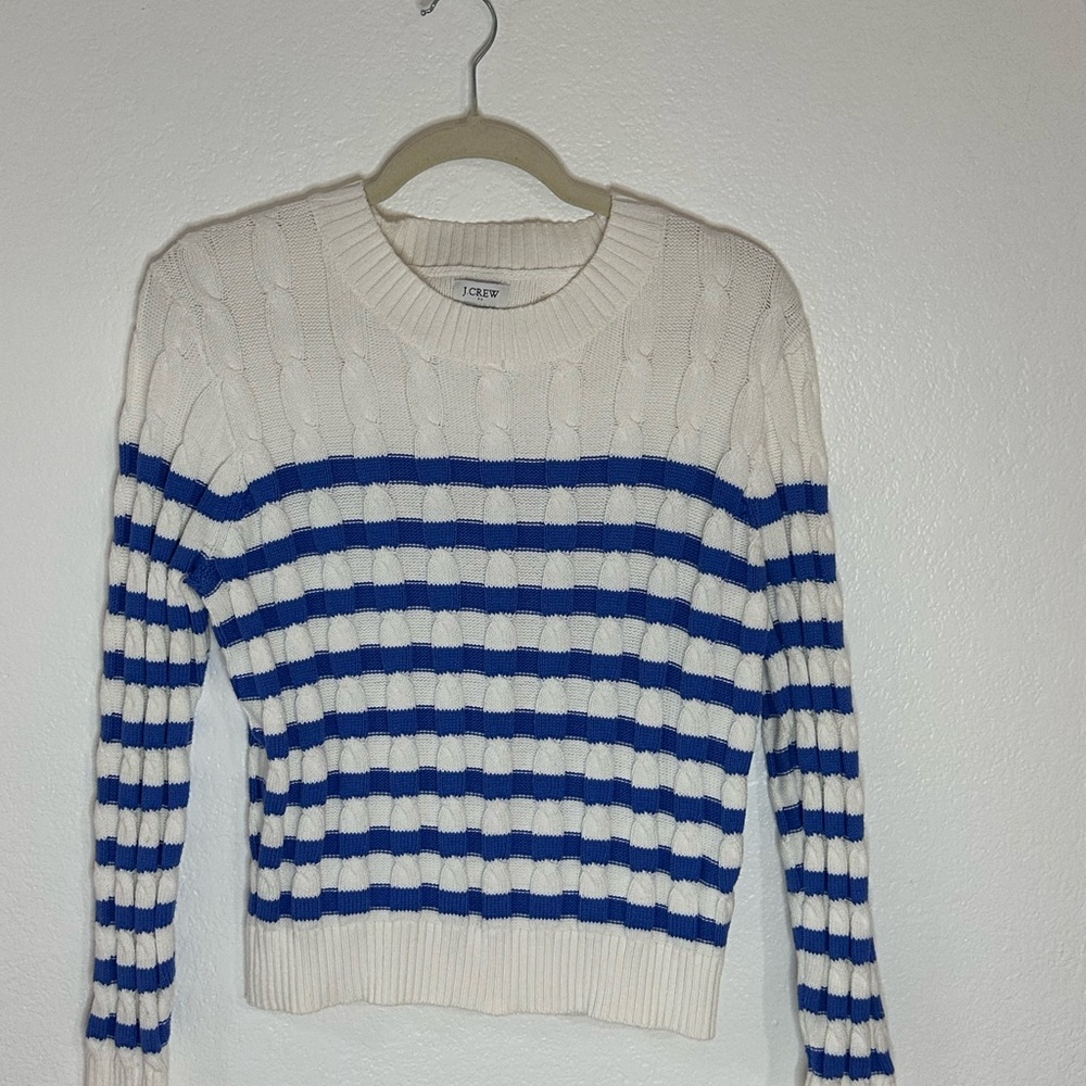 PRICE REDUCED!    J. Crew Women's White and Blue Striped Sweater